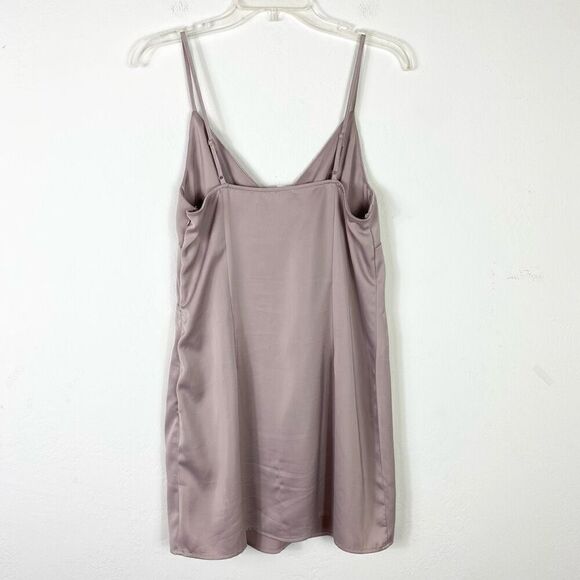Garage Taupe Grey Satin Tie Front Slitted Spaghetti Strap Mini Slip Dress Size M - Picture 3 of 7